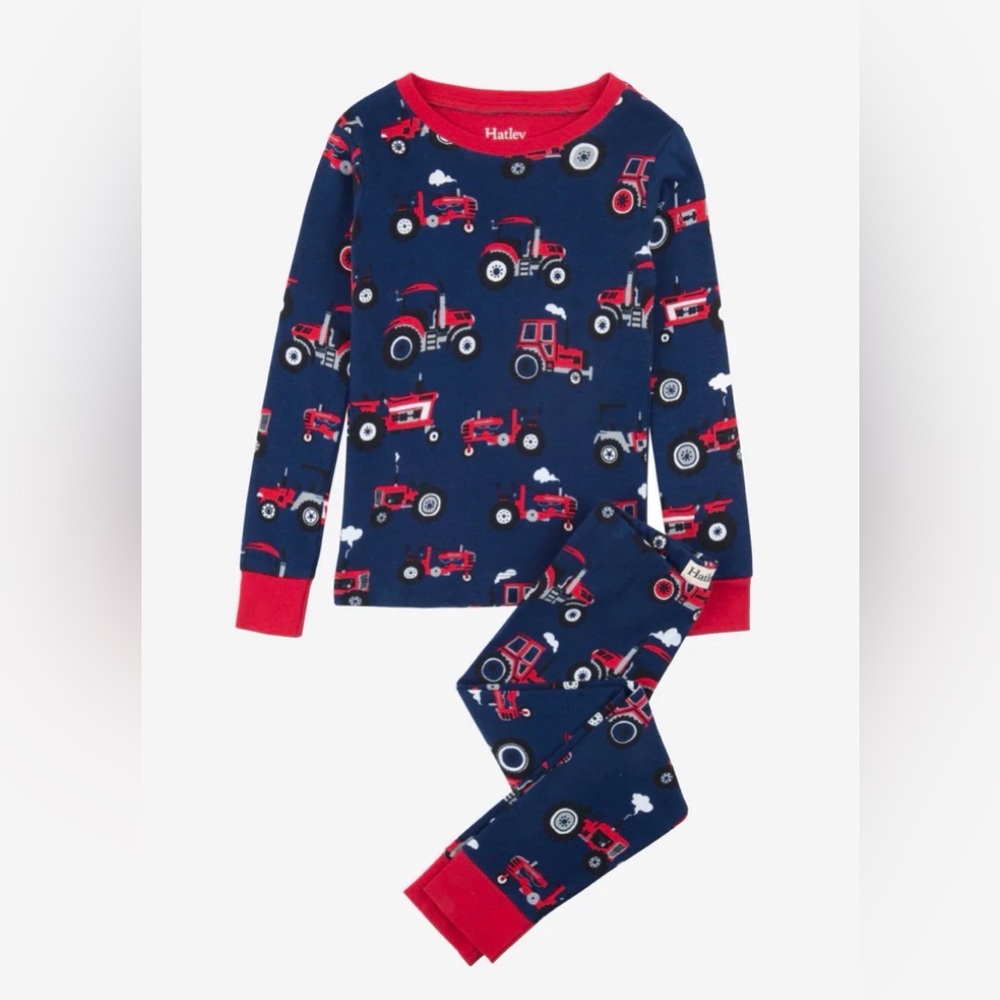 HATLEY Boys Red Farm Tractors Org Cotton Pajama Set- 8Y